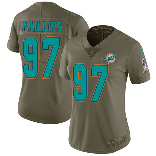 Nike Dolphins #97 Jordan Phillips Olive Women's Stitched NFL Limited Salute to Service Jersey - Click Image to Close